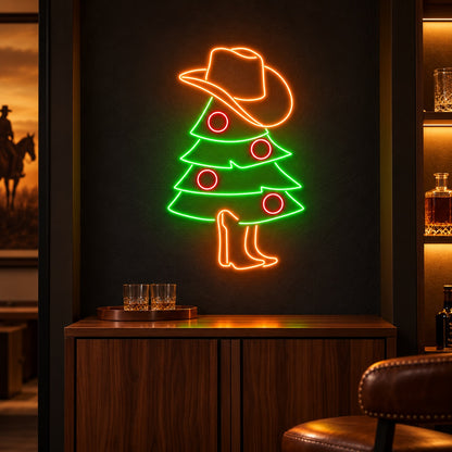 Cowboy Christmas Tree LED Neon Sign - advertising view