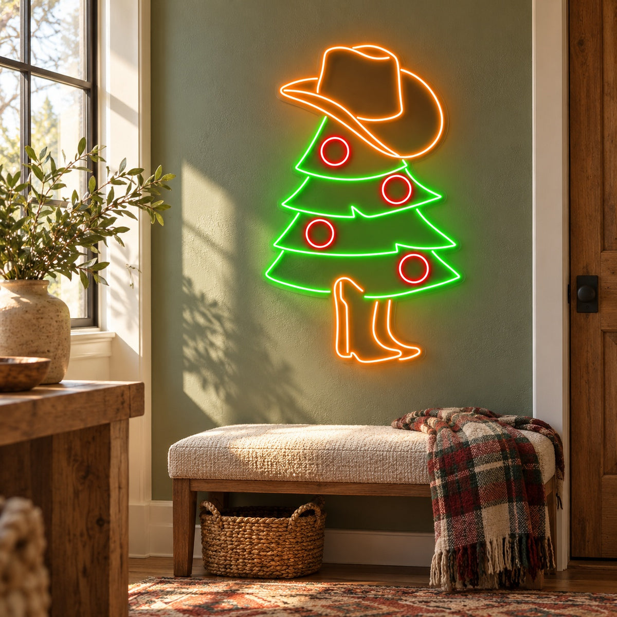 Cowboy Christmas Tree LED Neon Sign - lifestyle view
