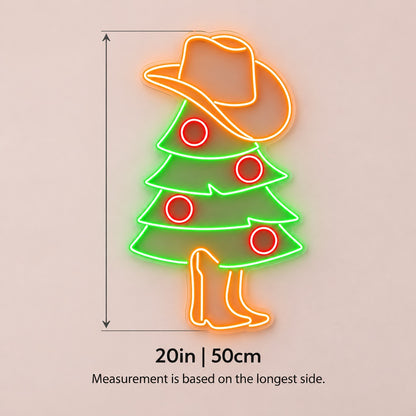 Cowboy Christmas Tree LED Neon Sign - size guide
