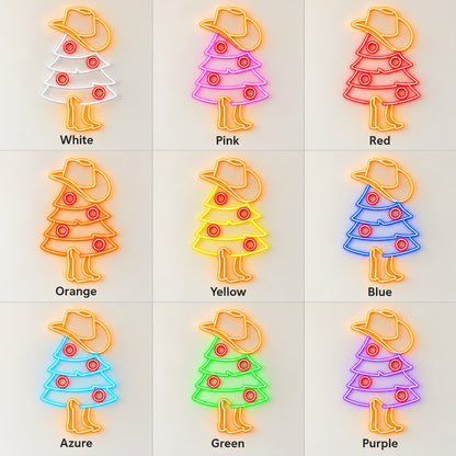 Cowboy Christmas Tree LED Neon Sign - nine-color grid