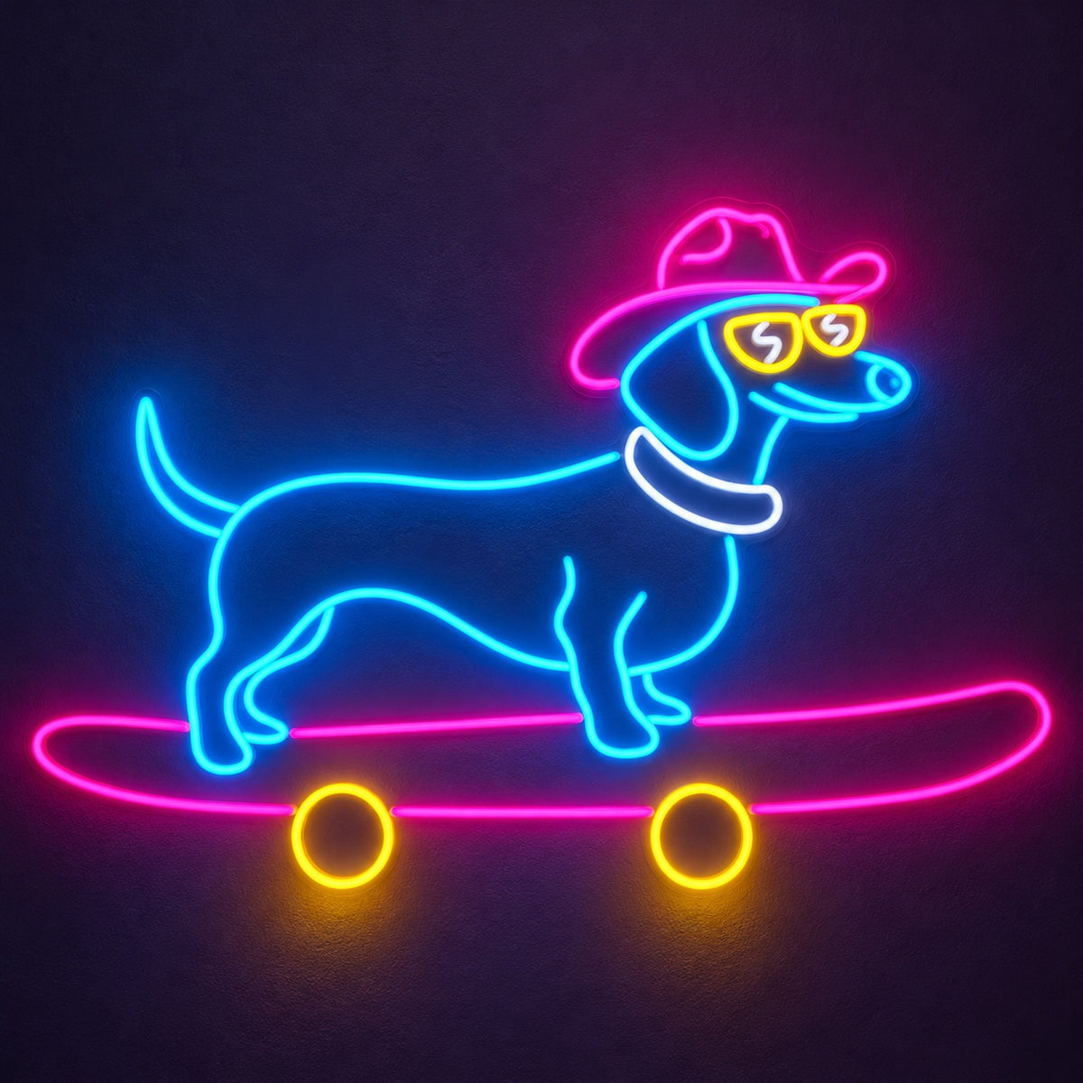 Cowboy Dachshund on Skateboard LED Neon Sign - product hero
