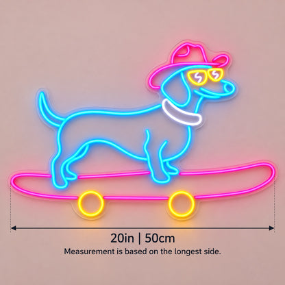 Cowboy Dachshund on Skateboard LED Neon Sign - size guide