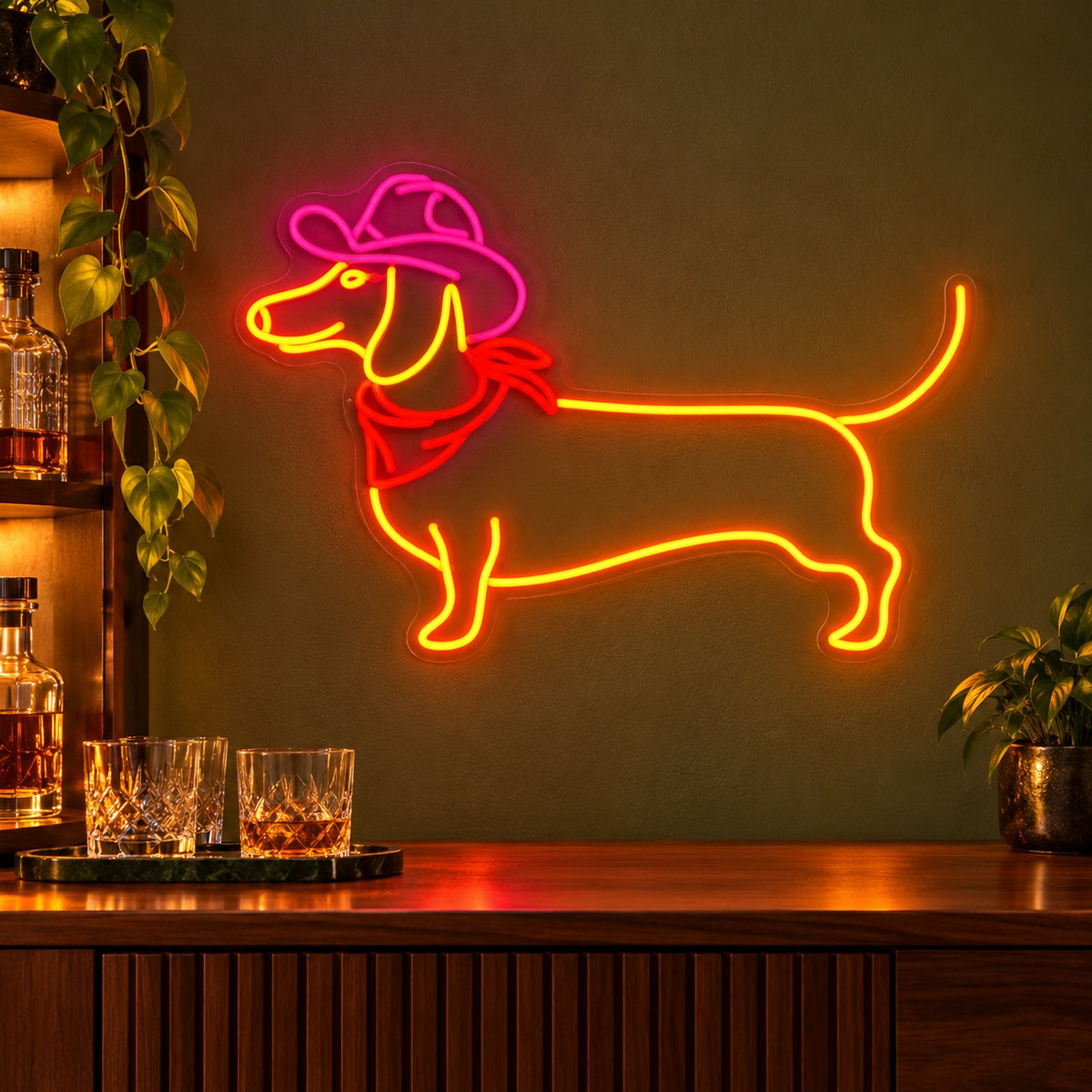 Cowboy Dachshund with Bandana LED Neon Sign - advertising view