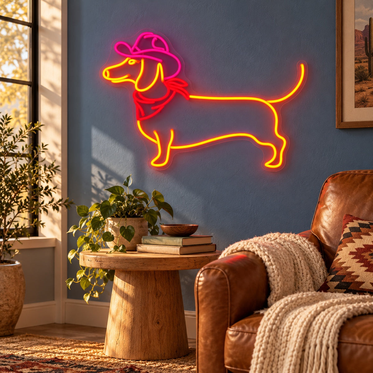 Cowboy Dachshund with Bandana LED Neon Sign - lifestyle view