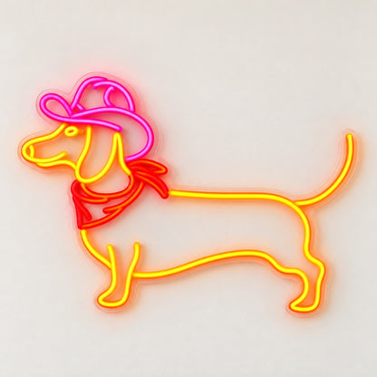 Cowboy Dachshund with Bandana LED Neon Sign - natural light view