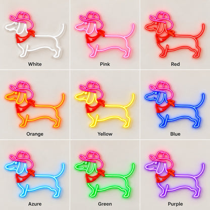 Cowboy Dachshund with Bandana LED Neon Sign - nine-color grid