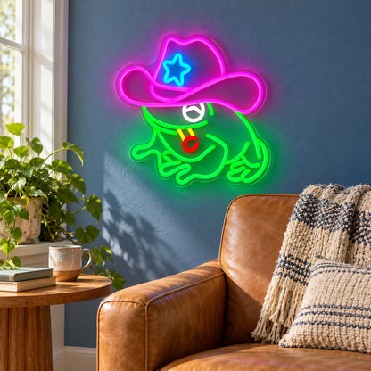 Cowboy Frog with Star Hat LED Neon Sign - lifestyle view