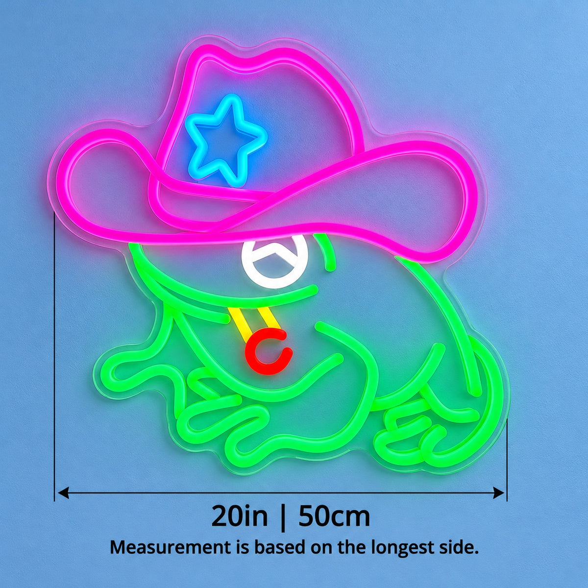 Cowboy Frog with Star Hat LED Neon Sign - size guide