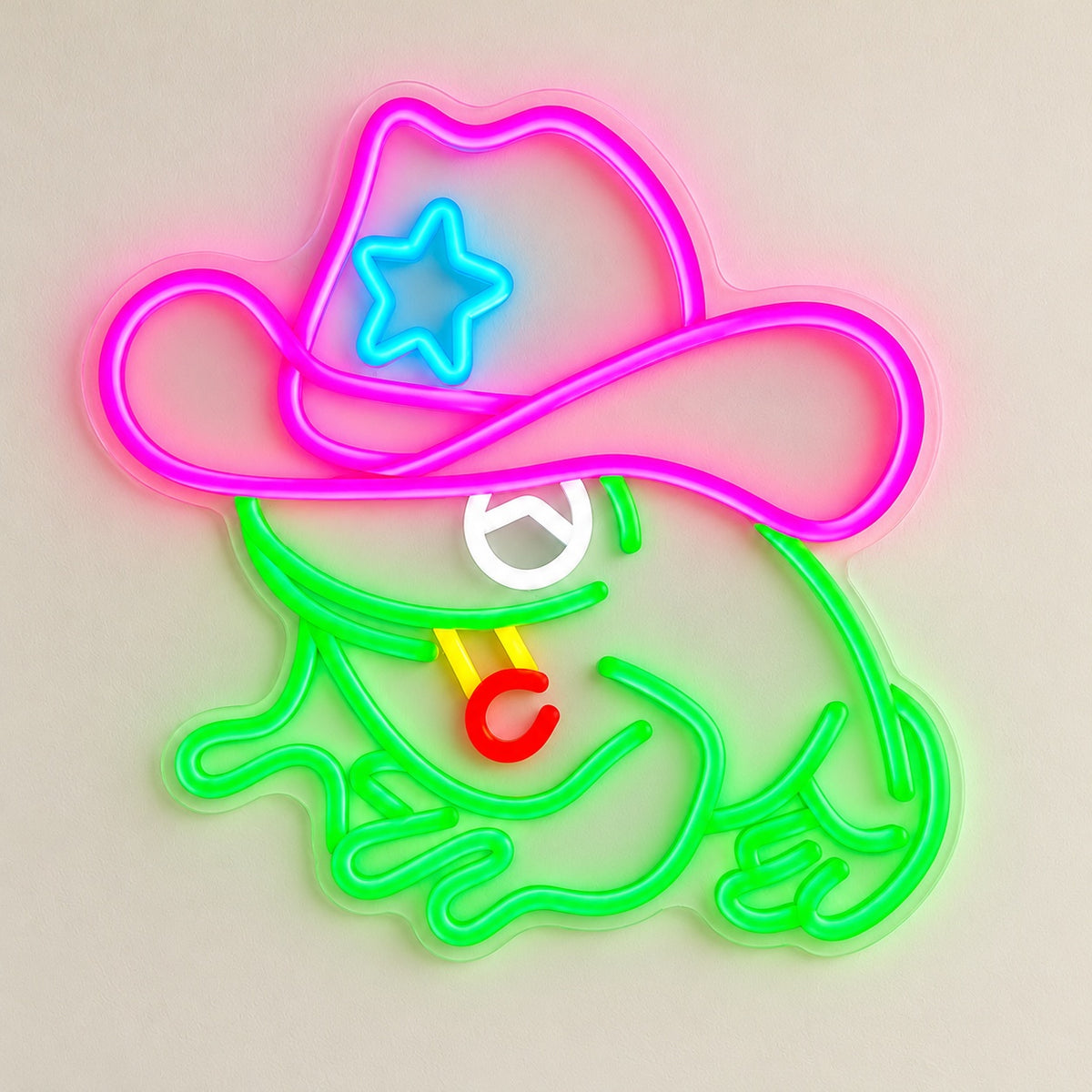 Cowboy Frog with Star Hat LED Neon Sign - natural light view