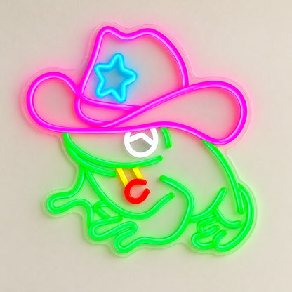 Cowboy Frog with Star Hat LED Neon Sign - natural light view