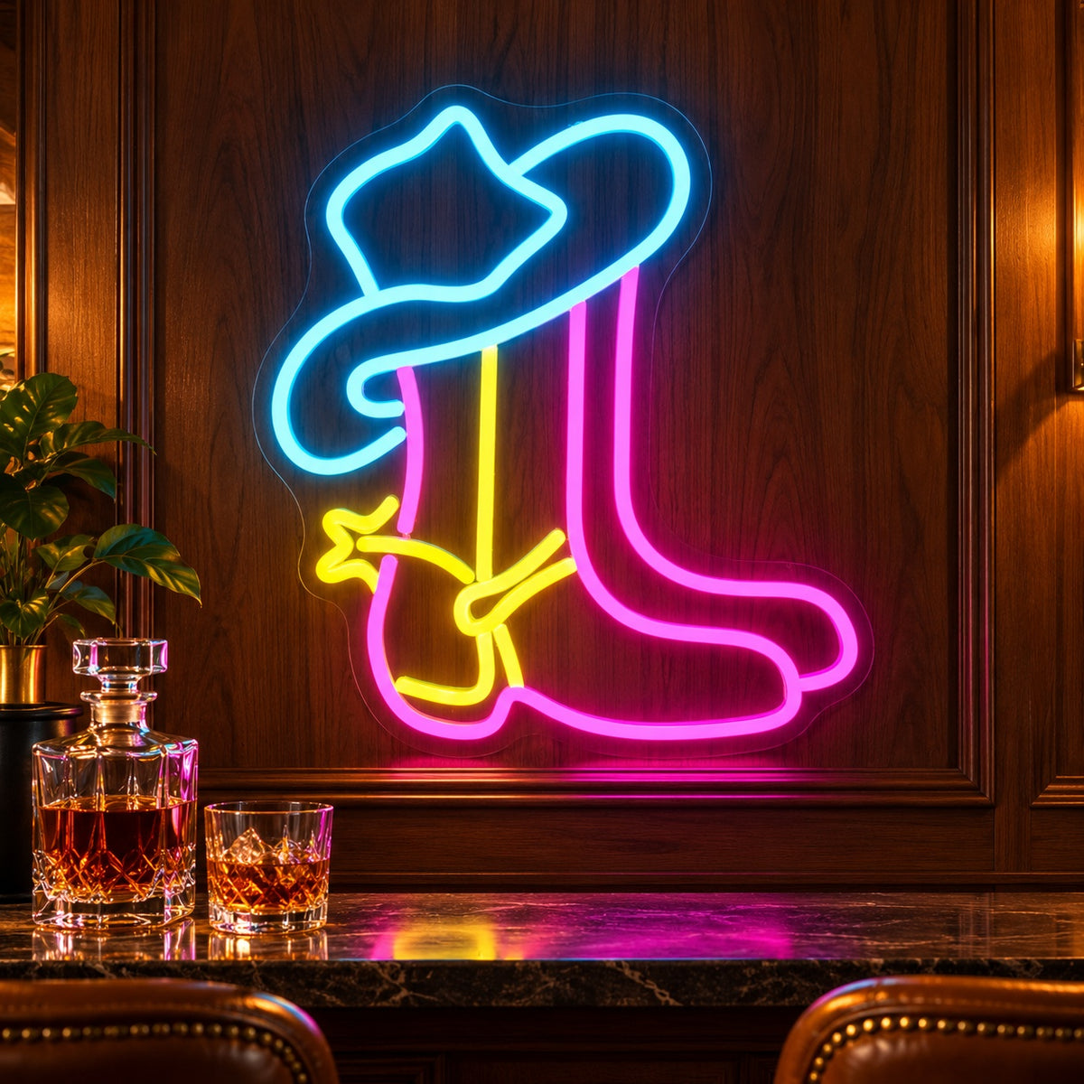 Cowboy Hat and Boot LED Neon Sign - advertising view