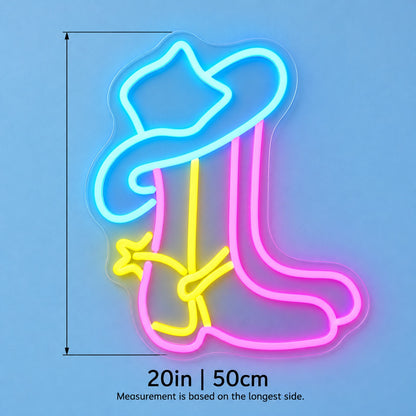 Cowboy Hat and Boot LED Neon Sign - size guide