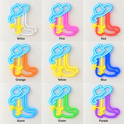 Cowboy Hat and Boot LED Neon Sign - nine-color grid