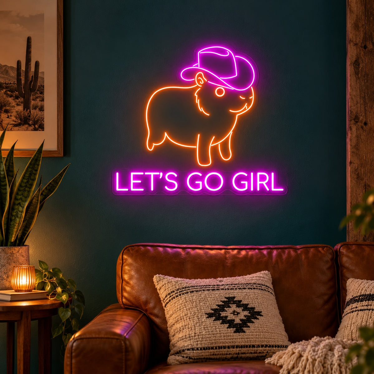 Cowboy Hat Capybara LED Neon Sign - advertising view