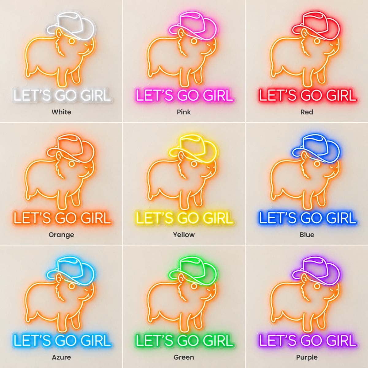 Cowboy Hat Capybara LED Neon Sign - nine-color grid