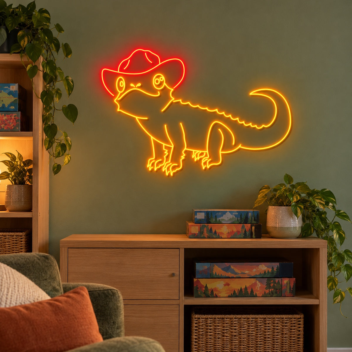 Cowboy Hat Lizard LED Neon Sign - advertising view