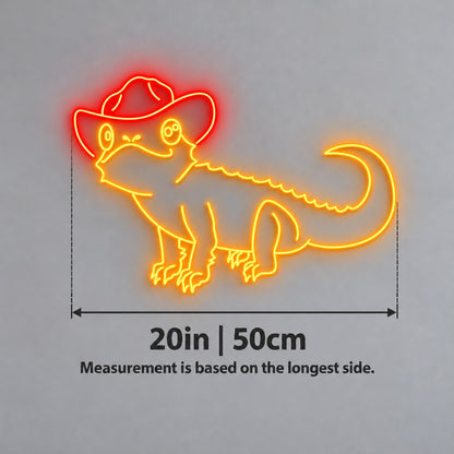 Cowboy Hat Lizard LED Neon Sign - size guide