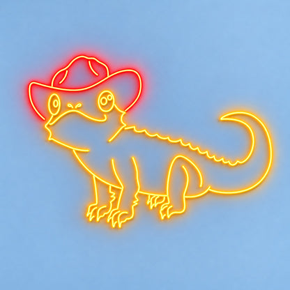 Cowboy Hat Lizard LED Neon Sign - natural light view