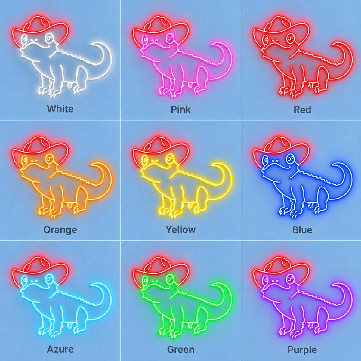 Cowboy Hat Lizard LED Neon Sign - nine-color grid