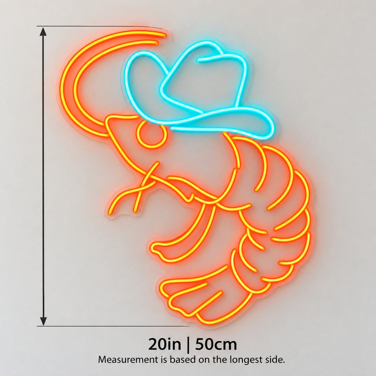 Cowboy Hat Lobster LED Neon Sign - size guide