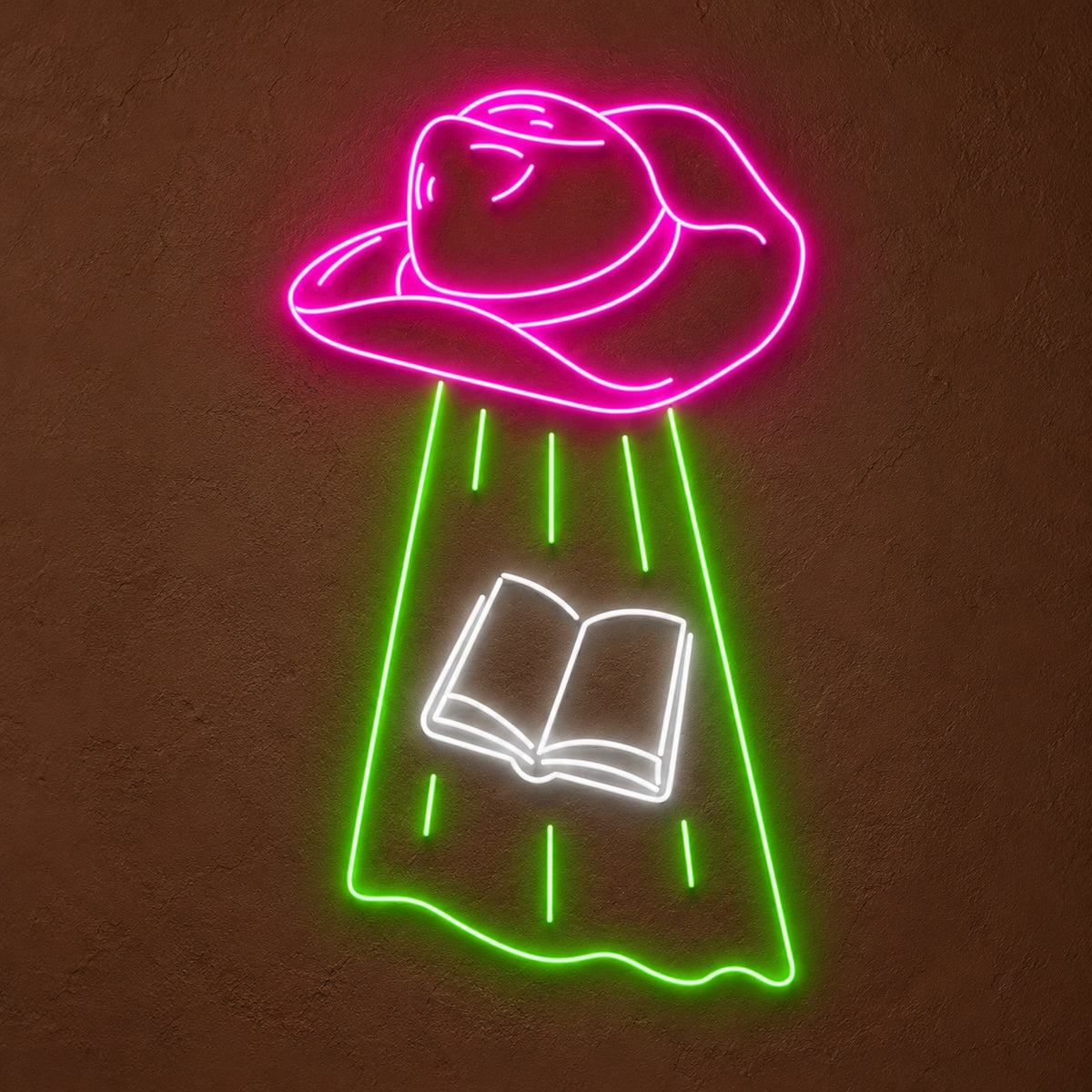 Cowboy Hat UFO Abducting Book LED Neon Sign - product hero