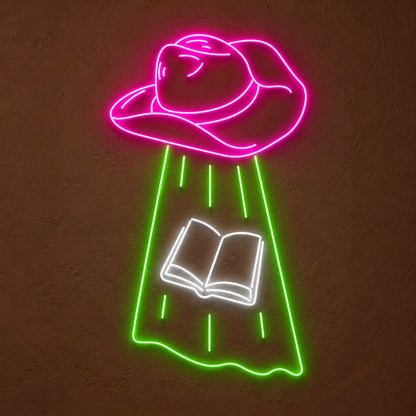 Cowboy Hat UFO Abducting Book LED Neon Sign - product hero