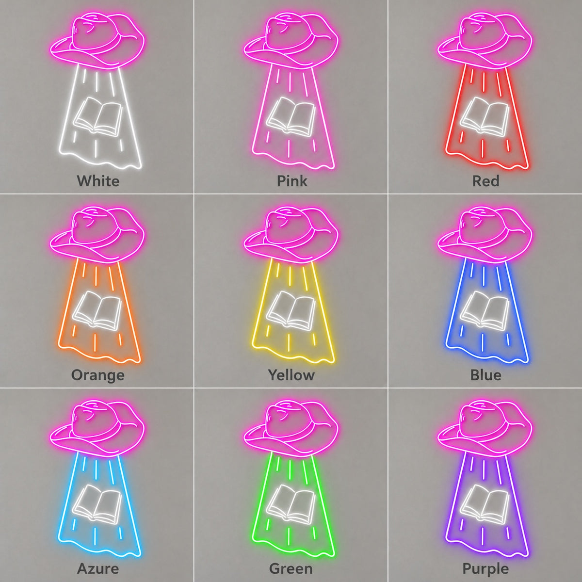 Cowboy Hat UFO Abducting Book LED Neon Sign - nine-color grid