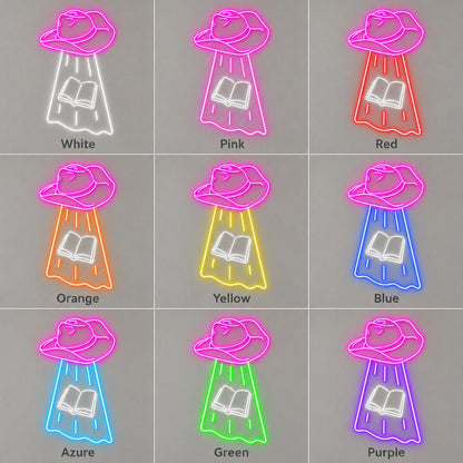 Cowboy Hat UFO Abducting Book LED Neon Sign - nine-color grid