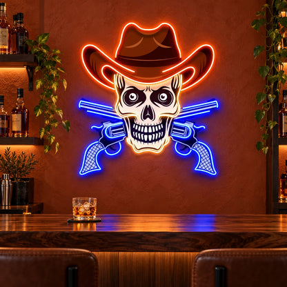 Cowboy Skull Hat Guns LED Neon Sign - advertising view