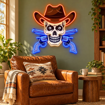 Cowboy Skull Hat Guns LED Neon Sign - lifestyle view