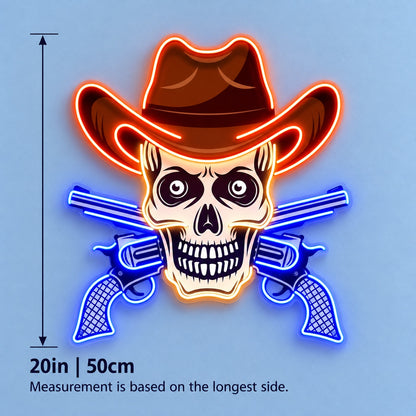 Cowboy Skull Hat Guns LED Neon Sign - size guide