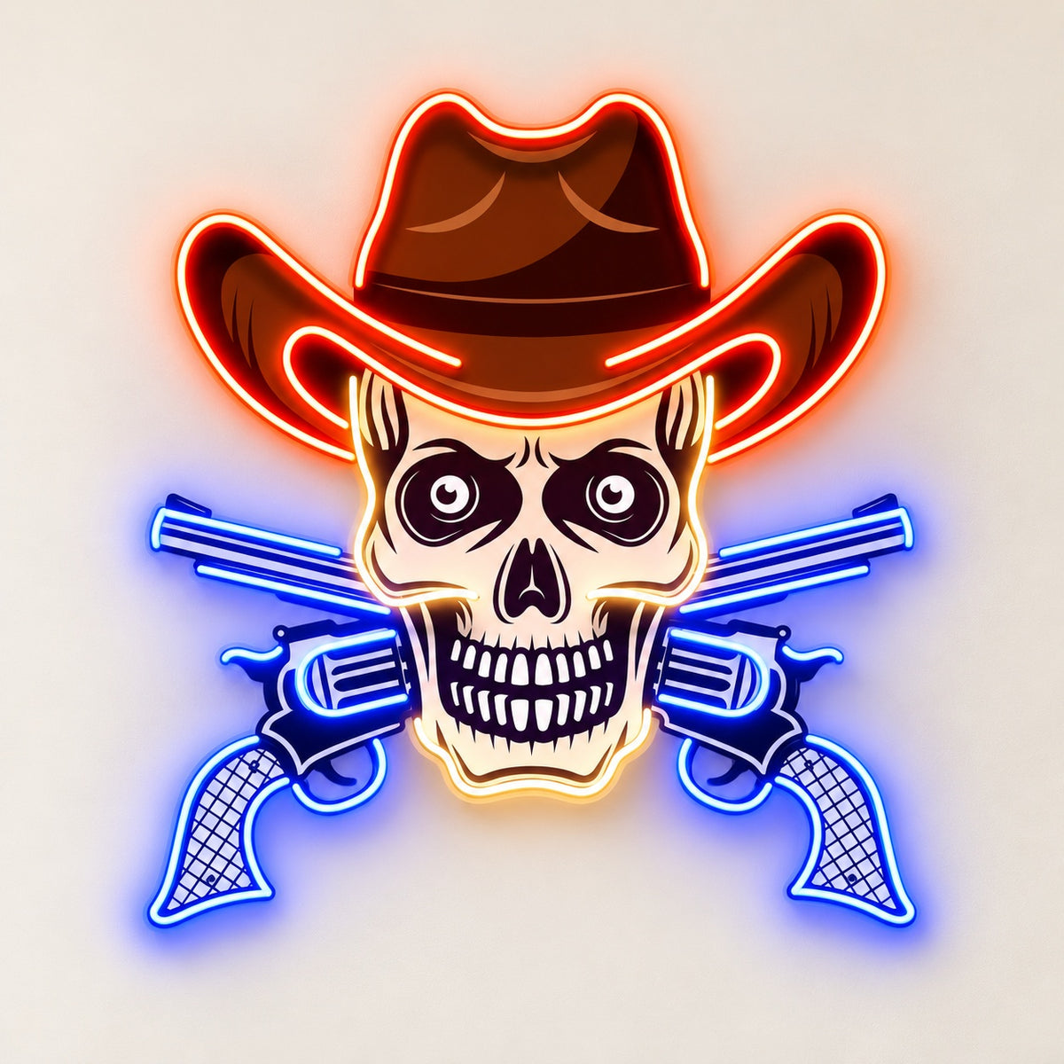 Cowboy Skull Hat Guns LED Neon Sign - natural light view