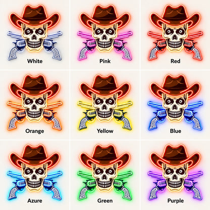 Cowboy Skull Hat Guns LED Neon Sign - nine-color grid