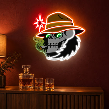 Cowboy Skull Smoking Cigar LED Neon Sign - advertising view