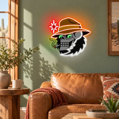 Cowboy Skull Smoking Cigar LED Neon Sign - lifestyle view