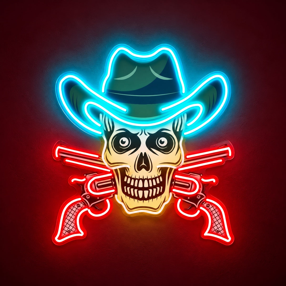 Cowboy Skull with Crossed Revolvers LED Neon Sign - product hero