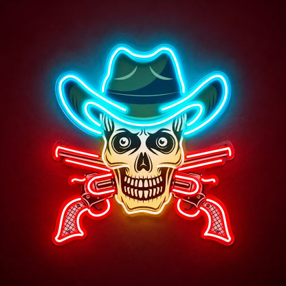 Cowboy Skull with Crossed Revolvers LED Neon Sign - product hero