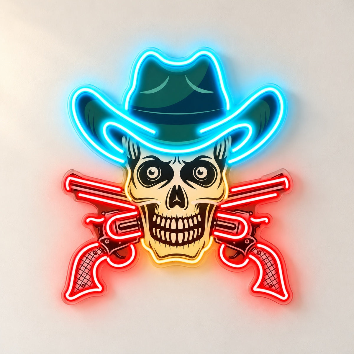 Cowboy Skull with Crossed Revolvers LED Neon Sign - natural light view