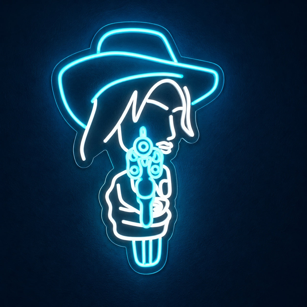 Cowgirl Aiming Revolver LED Neon Sign - product hero
