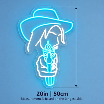 Cowgirl Aiming Revolver LED Neon Sign - size guide