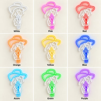 Cowgirl Aiming Revolver LED Neon Sign - nine-color grid