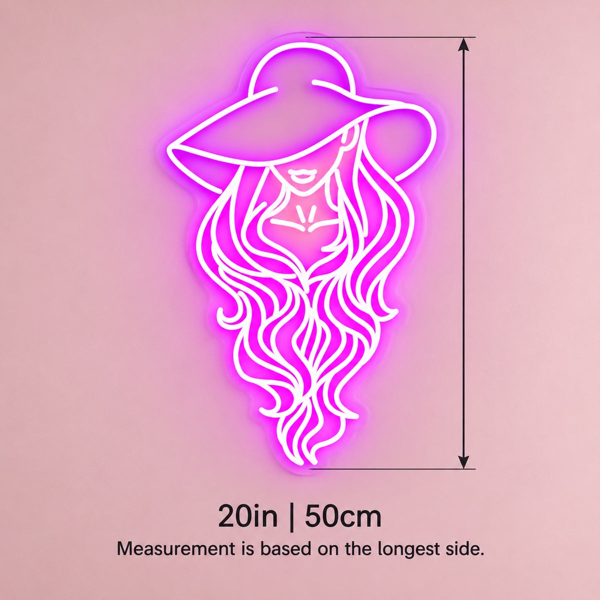 Cowgirl Portrait with Flowing Hair LED Neon Sign - size guide