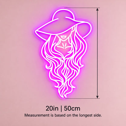 Cowgirl Portrait with Flowing Hair LED Neon Sign - size guide