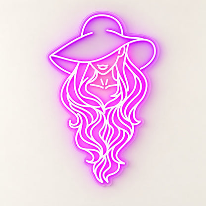 Cowgirl Portrait with Flowing Hair LED Neon Sign - natural light view