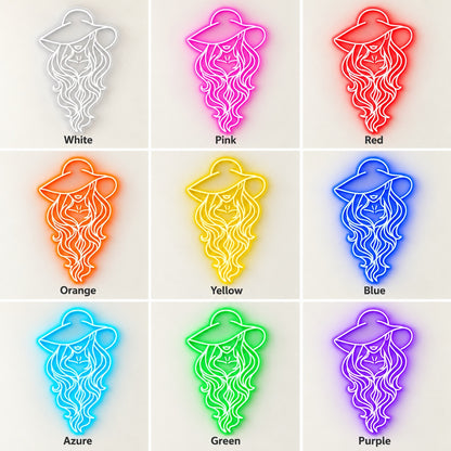 Cowgirl Portrait with Flowing Hair LED Neon Sign - nine-color grid