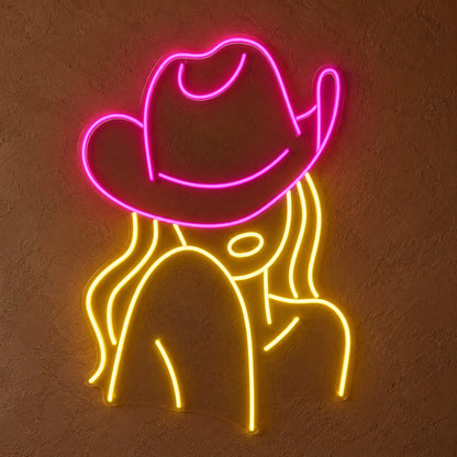 Cowgirl Portrait with Cowboy Hat LED Neon Sign - product hero