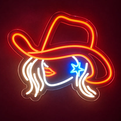 Cowgirl Profile with Star LED Neon Sign - product hero