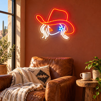 Cowgirl Profile with Star LED Neon Sign - lifestyle view