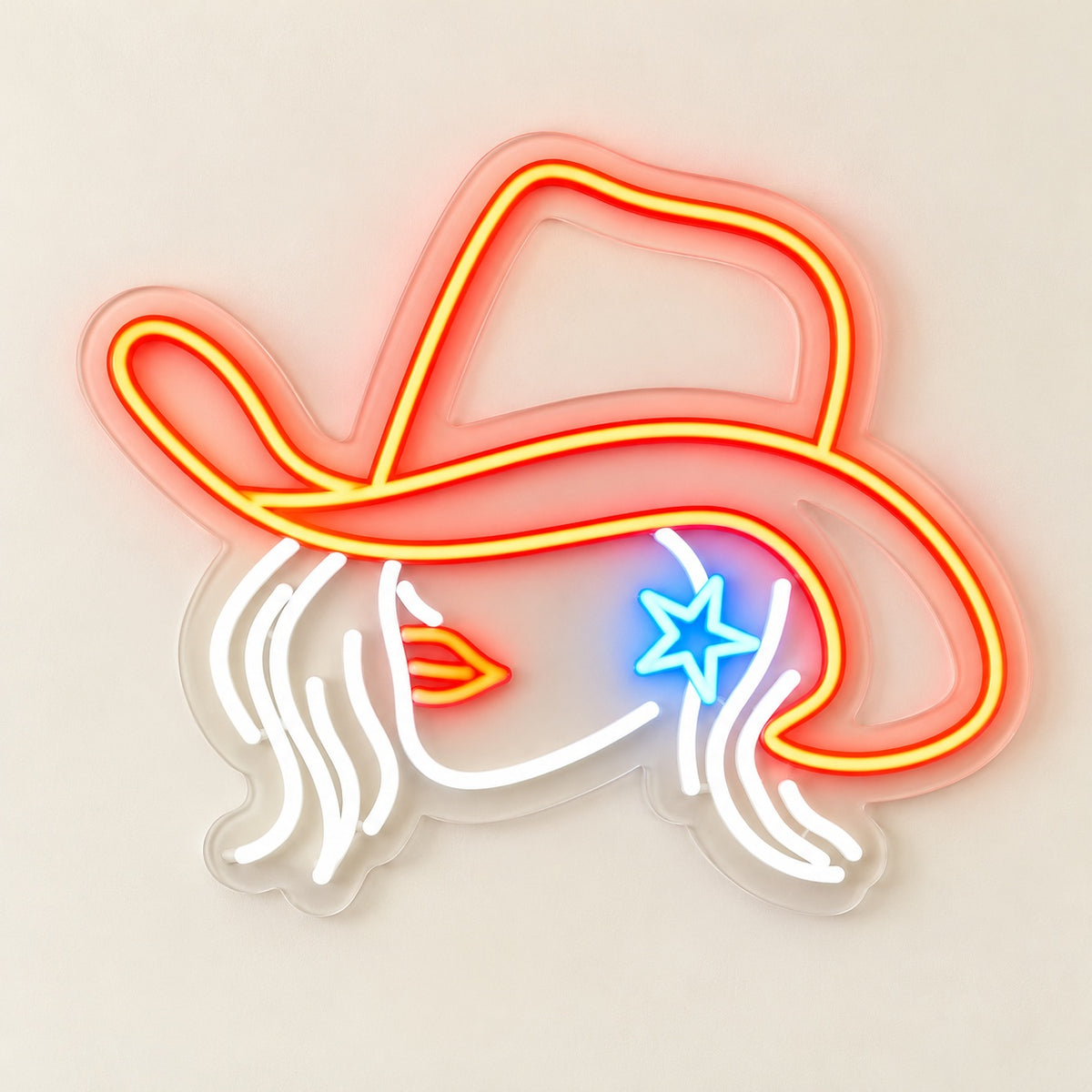 Cowgirl Profile with Star LED Neon Sign - natural light view