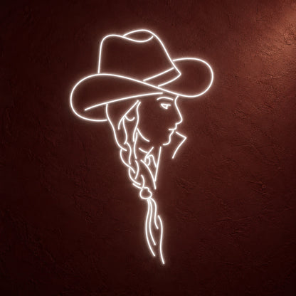 Cowgirl Profile with Braided Hair LED Neon Sign - product hero